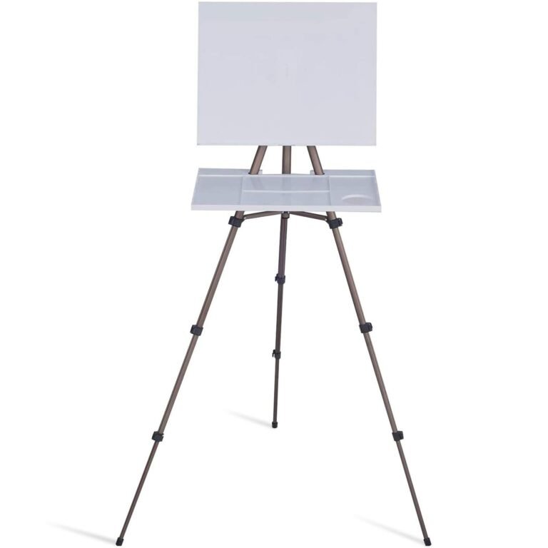 A portable easel with a white canvas and an adjustable tray