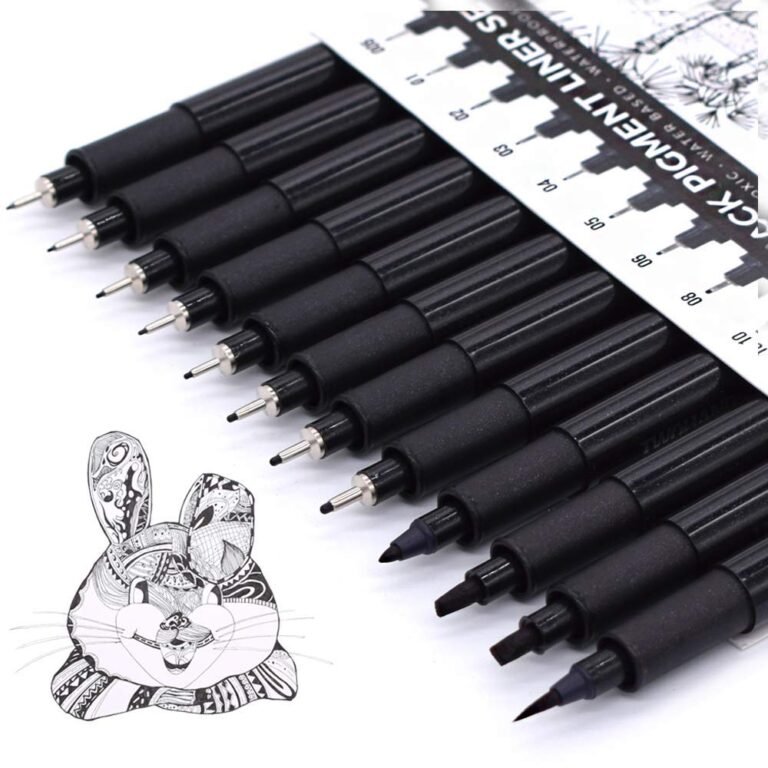 Black pigment liner pens with a detailed rabbit drawing