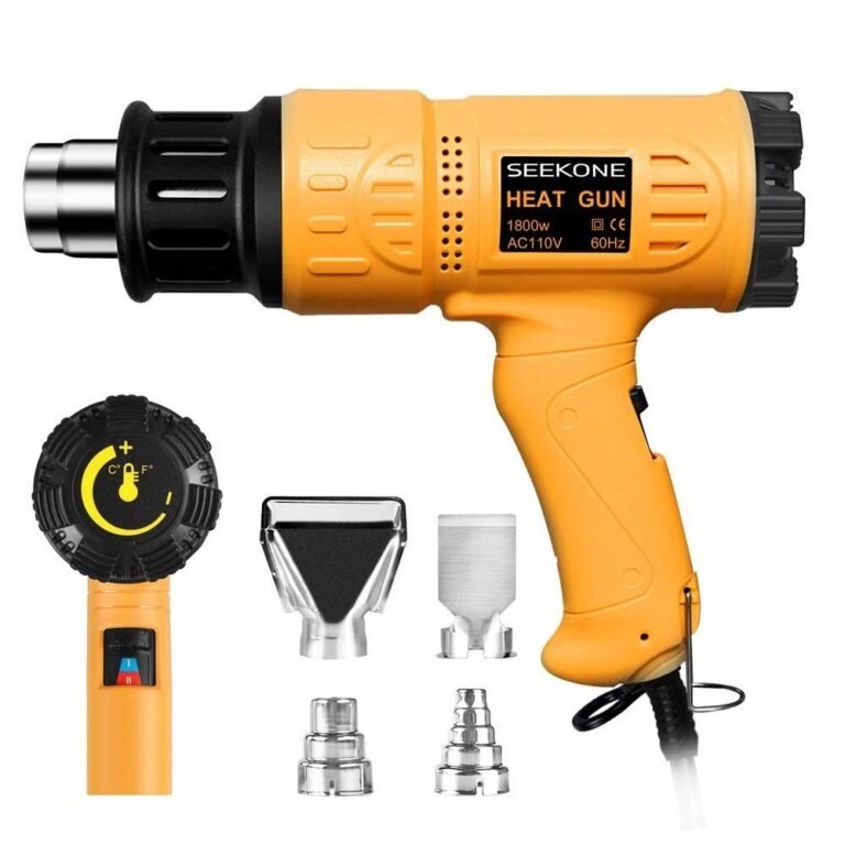 Yellow Seekone heat gun with attachments on a white background