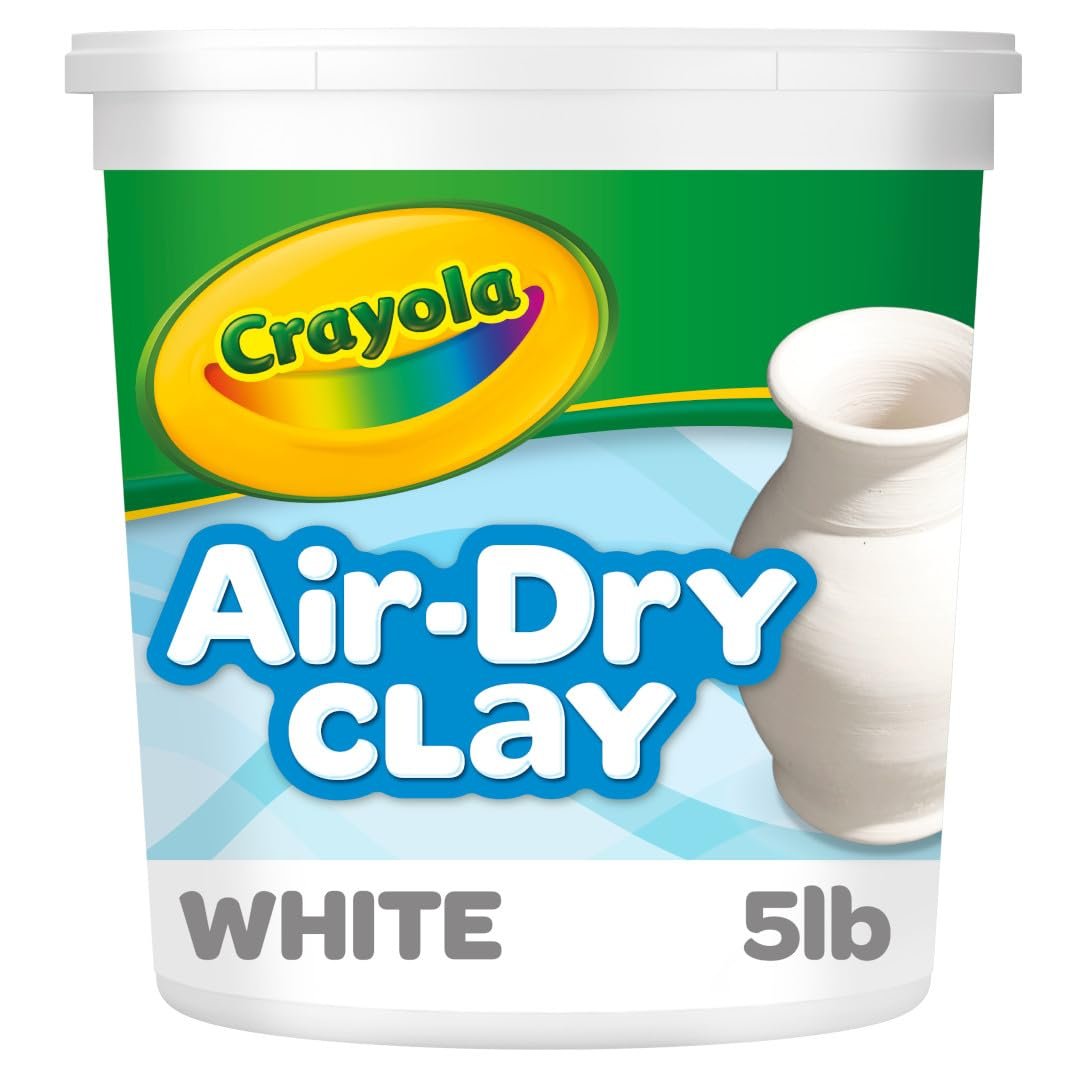 Crayola white air-dry clay in a 5lb tub with a pottery example