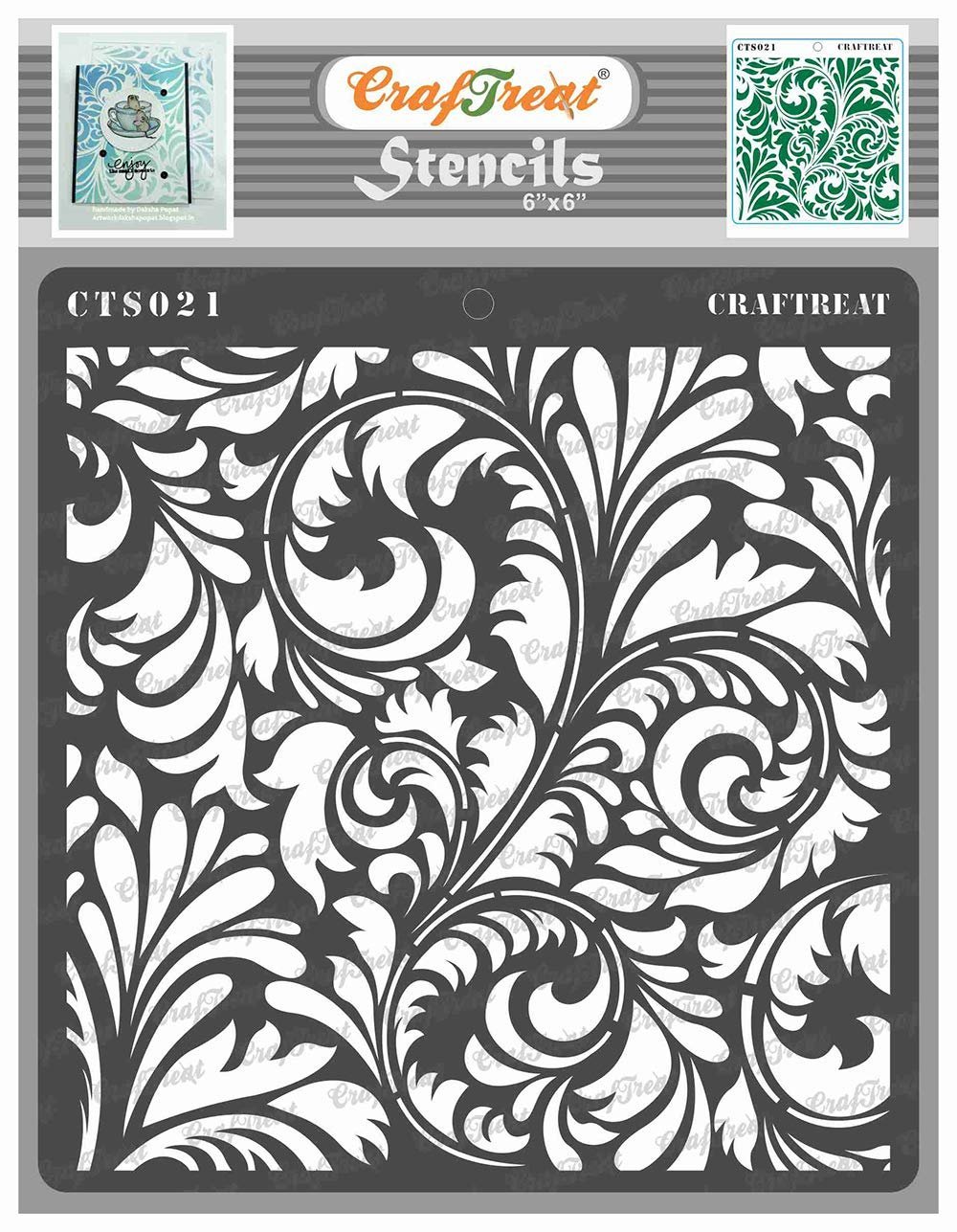 Craftreat stencil with a swirling floral pattern, 6"x6" size