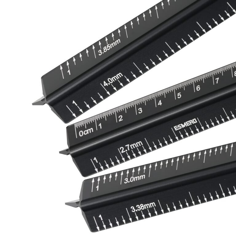 Black architectural scales with measurements in millimeters and centimeters