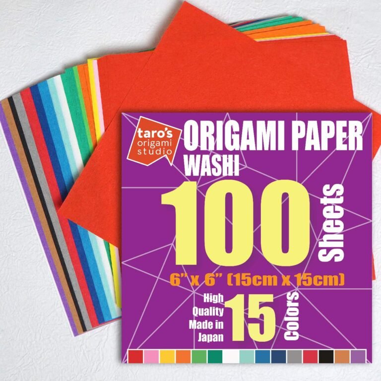 Origami paper set with 100 sheets in 15 colors, 6x6 inches, made in Japan
