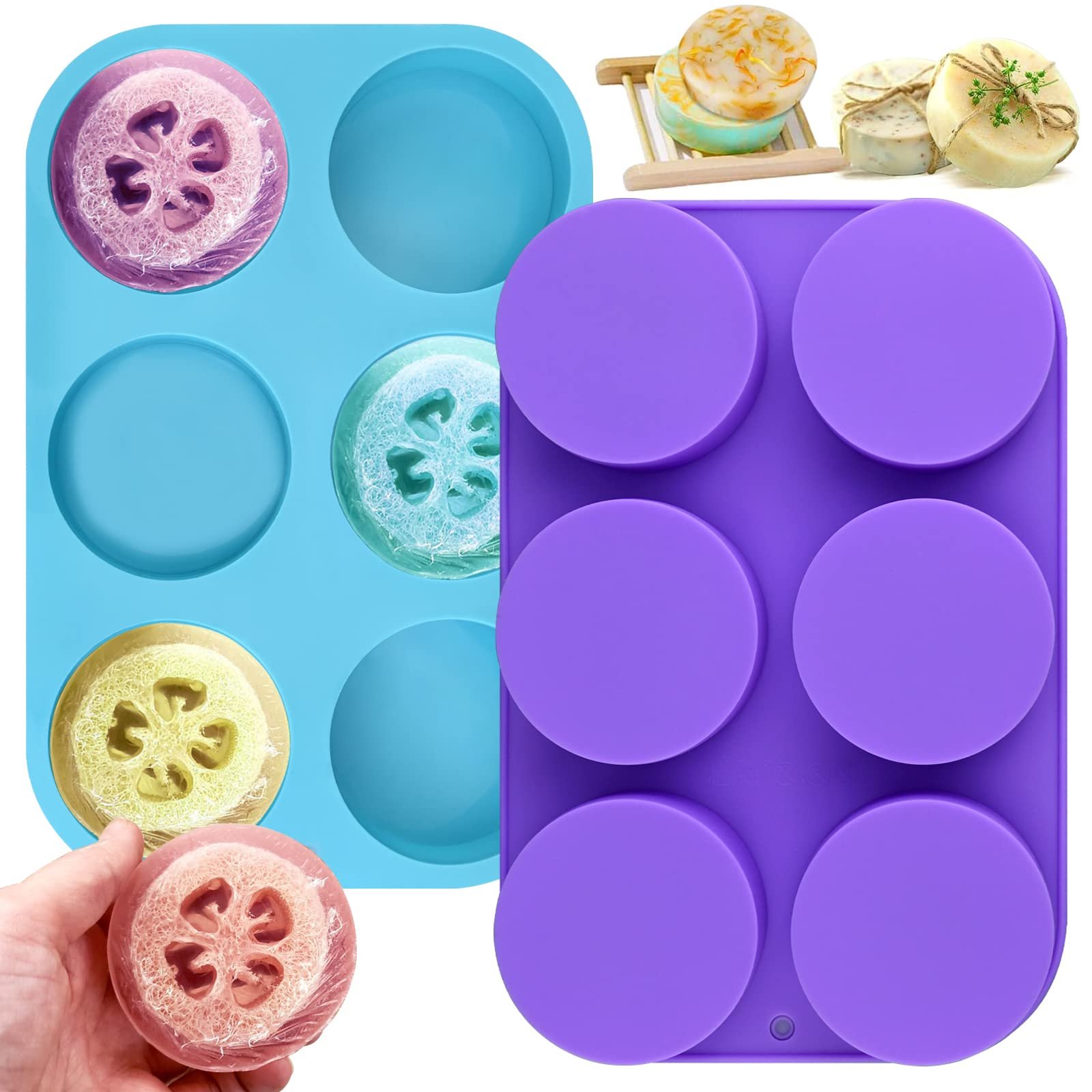Soap molds with soaps, including loofah soaps, and finished soaps