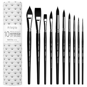 Set of ten Artegría watercolor art brushes with a patterned tube