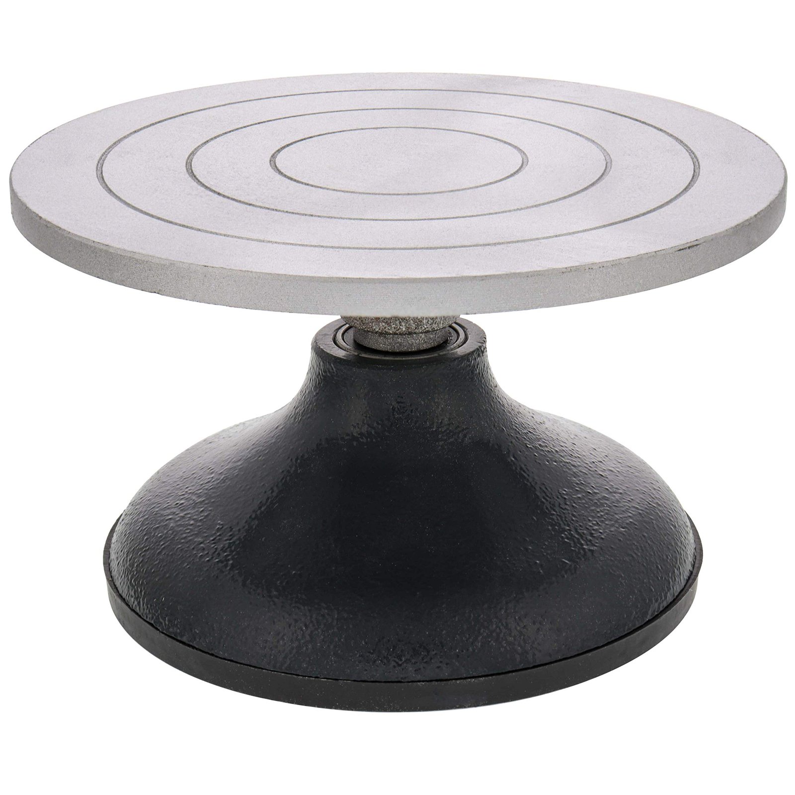 Potter's wheel with a circular, grooved top and black, textured base