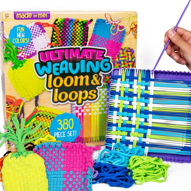 Ultimate Weaving Loom & Loops kit with colorful woven projects and accessories