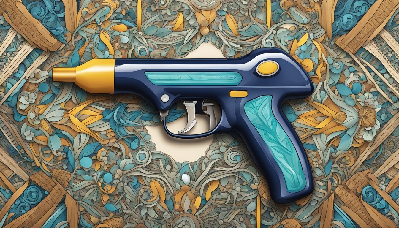 A glue gun creating intricate designs on wood, fabric, and plastic objects