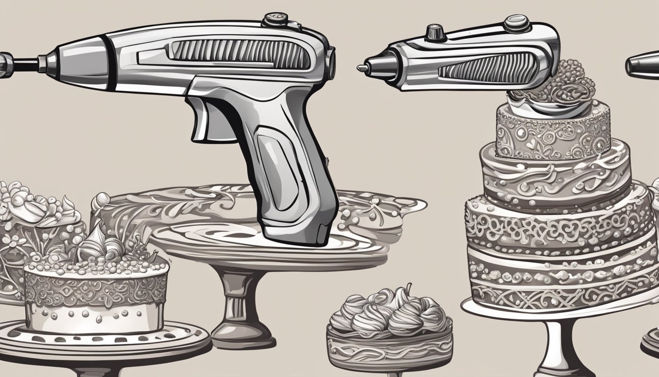 A glue gun being used to create intricate designs on baked goods, such as frosting on a cake or intricate chocolate decorations