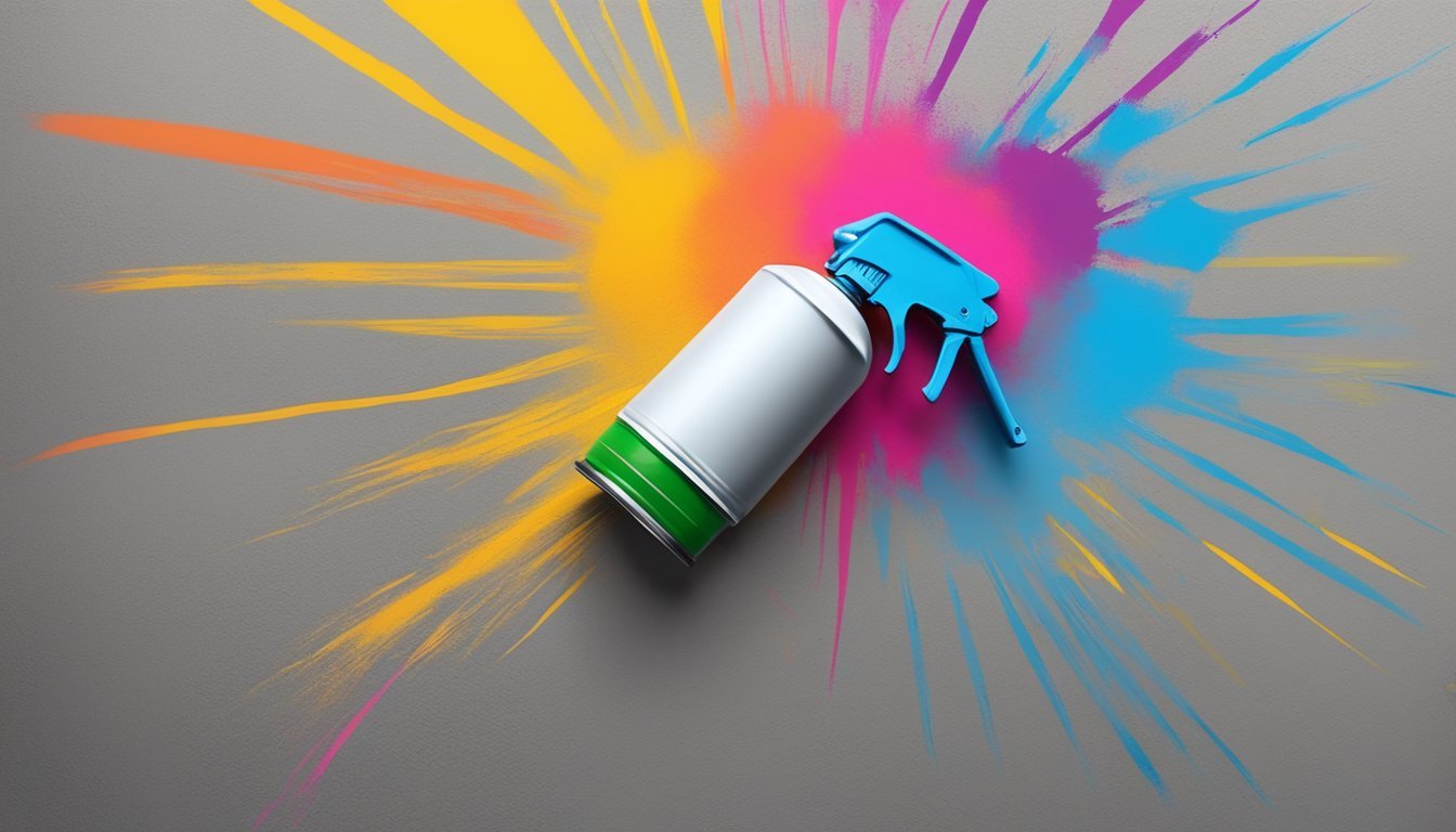 A hand holding a spray paint can creates a precise stencil art on a wall, using advanced techniques for perfect results