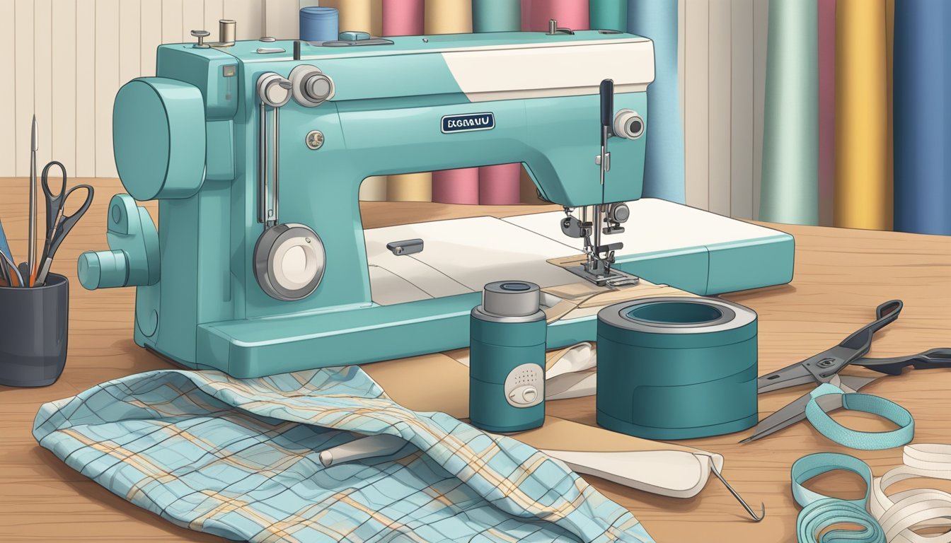 A sewing machine sits on a table next to fabric, scissors, and a pattern for a sunglasses case.</p><p>A needle and thread are ready to be used