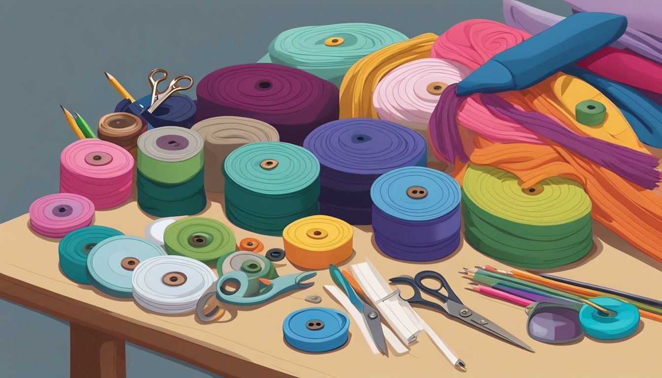 A colorful array of fabric, scissors, thread, and buttons lay scattered on a table, ready to be transformed into a basic pencil case