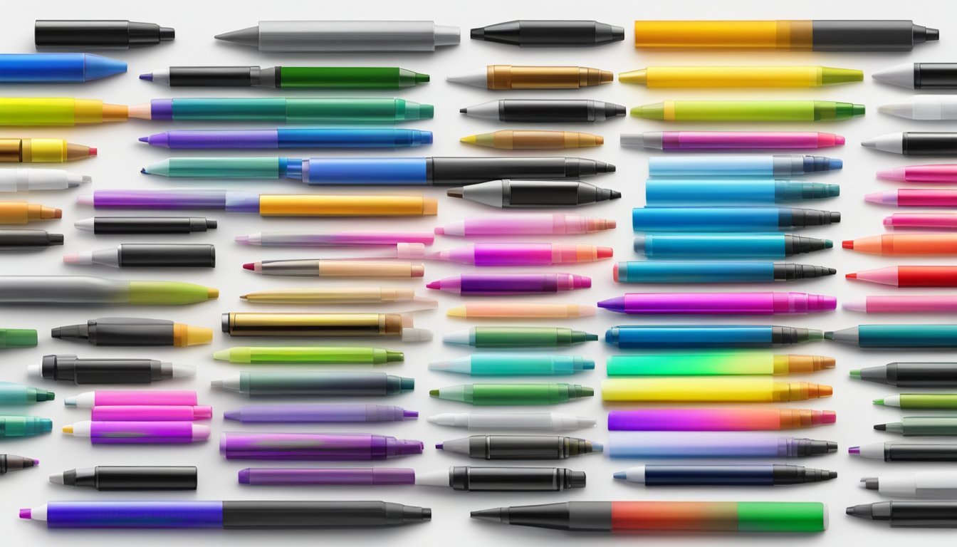 A colorful array of markers being used to create various blending techniques on a blank sheet of paper