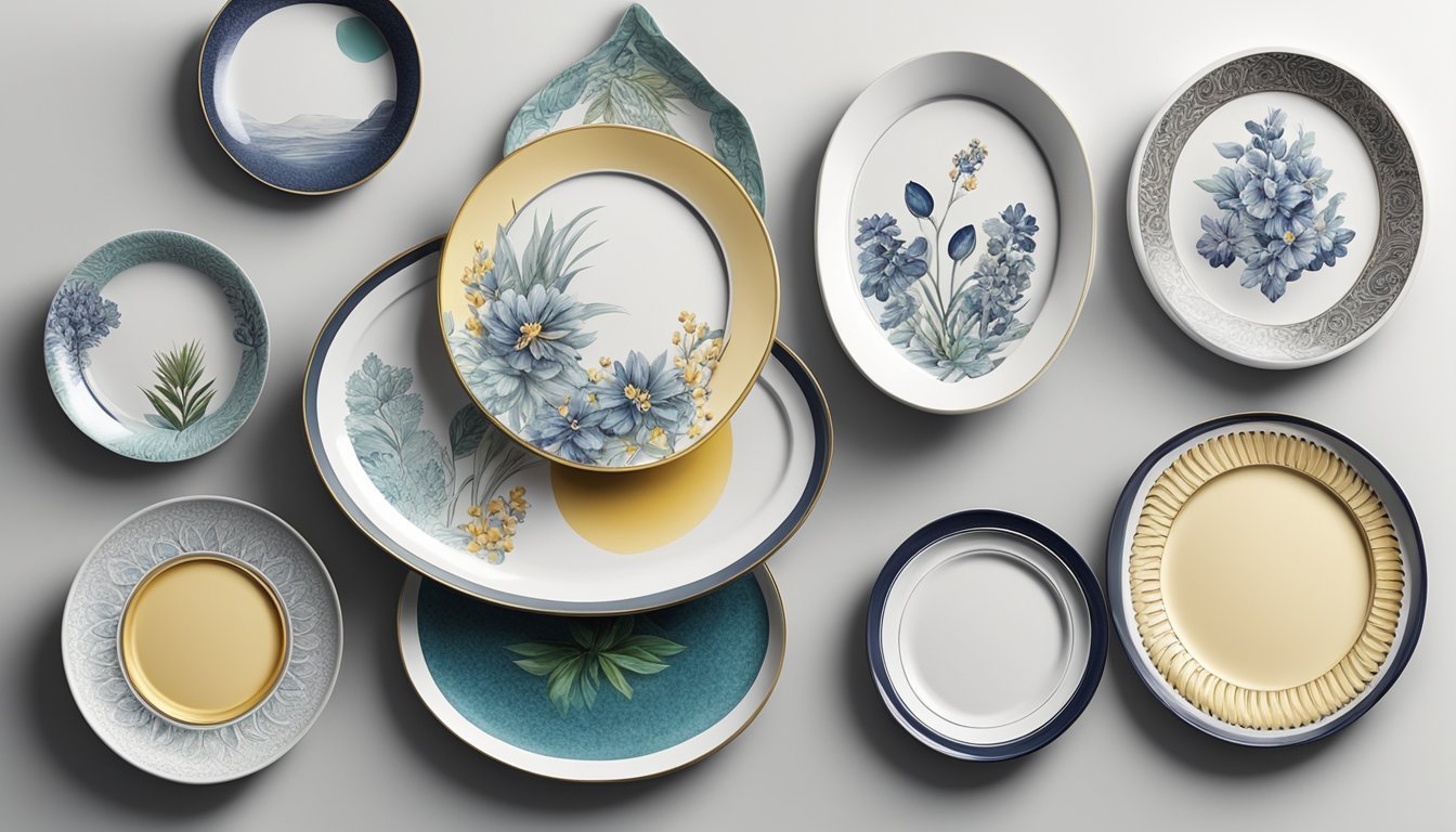 A collection of decorative wall plates arranged on a white wall, adding unique finishing touches to the home décor