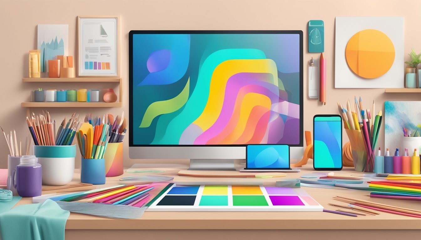 A colorful craft kit sits on a table surrounded by art supplies.</p><p>A smartphone displays social media icons in the background