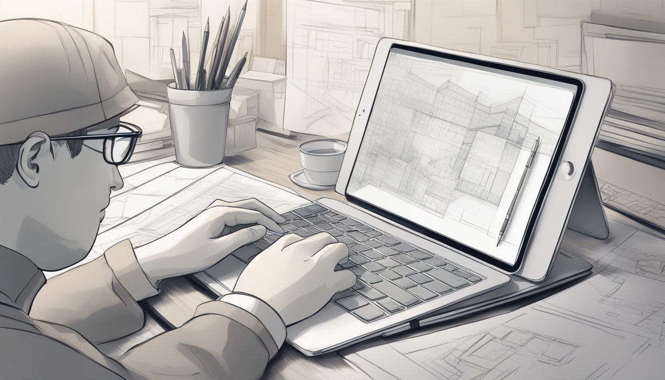 A person uses a tablet to trace over old sketches, creating digital versions.</p><p>The tablet is connected to a computer with editing software open on the screen