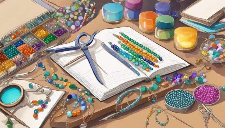 Beads, tools, and supplies for jewelry making on a table