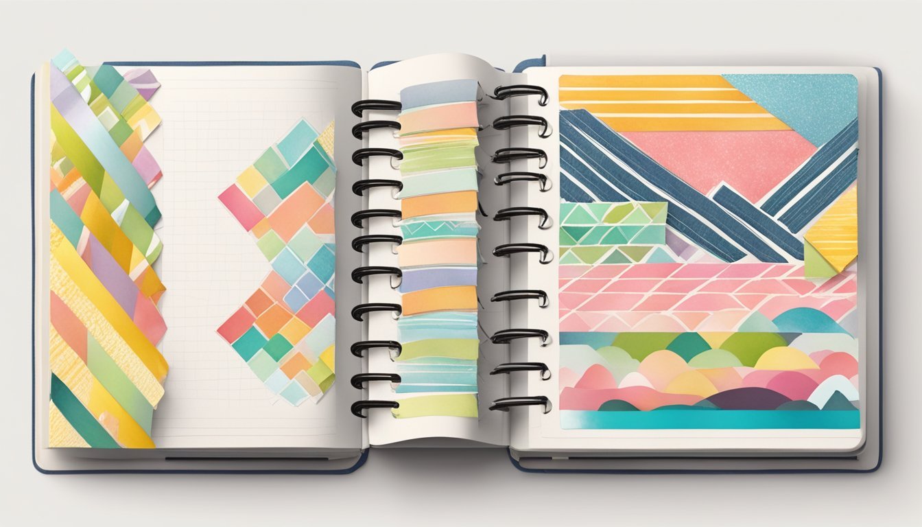 A sketchbook cover adorned with colorful washi tape designs