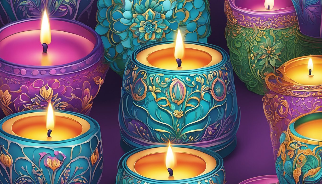 Vibrant colored candles being poured into intricate molds, creating stunning and unique designs