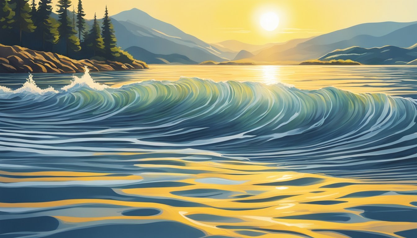 Sunlight reflecting off rippling water, with highlights enhanced by white gouache