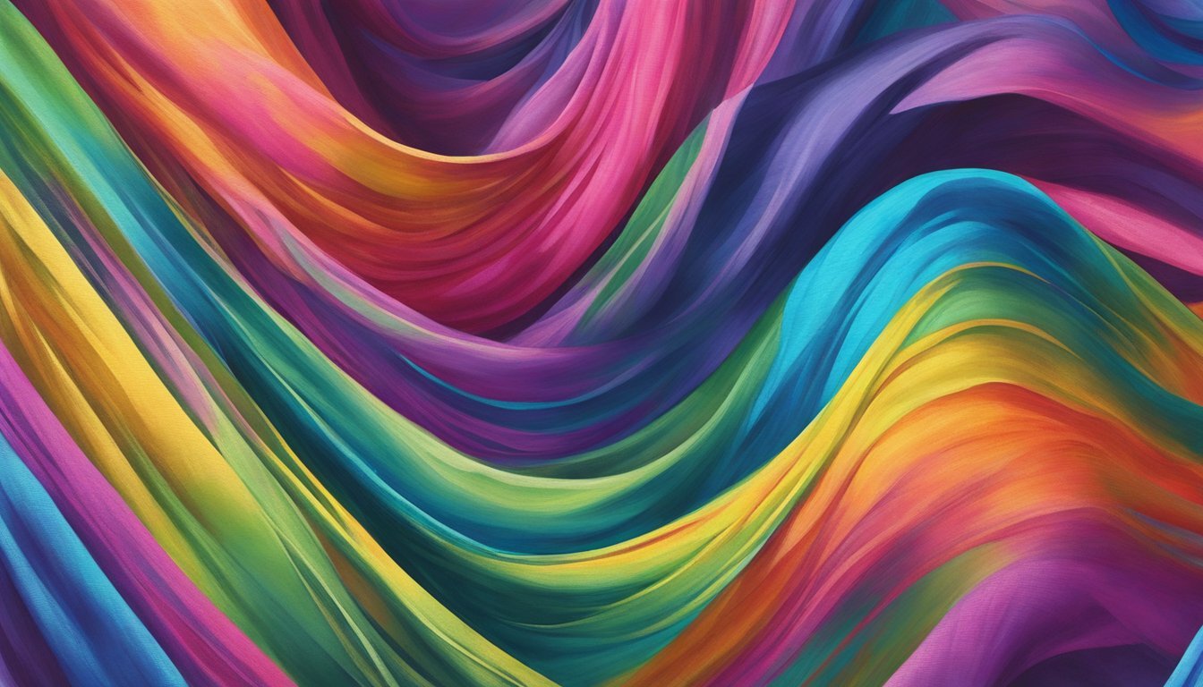 Vibrant acrylic paint being applied to fabric in five different techniques, creating a beautiful blend of colors across the textile surface