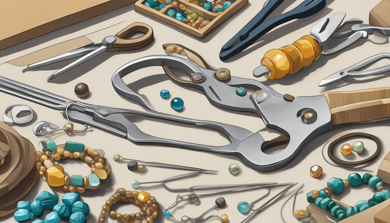 A cluttered workbench with various beads, wires, and pliers.</p><p>A handcrafted necklace and earrings sit nearby, showcasing the stunning jewelry that can be created with minimal tools and materials