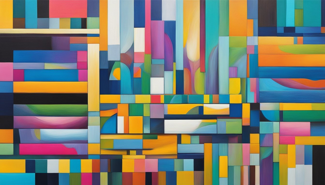 Vibrant oil and acrylic paints layered on canvas, creating bold color blocks with varying textures and brushstrokes