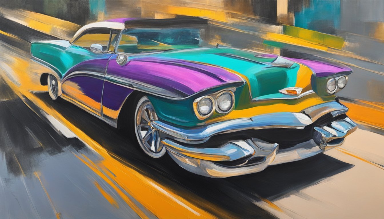 Vibrant oil and acrylic paints are layered on a canvas, creating depth and texture.</p><p>The artist uses various brush strokes and blending techniques to build up the colorful composition