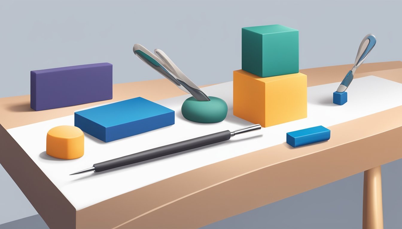 A pair of precision shaping tools and a block of polymer clay on a clean, well-lit work surface