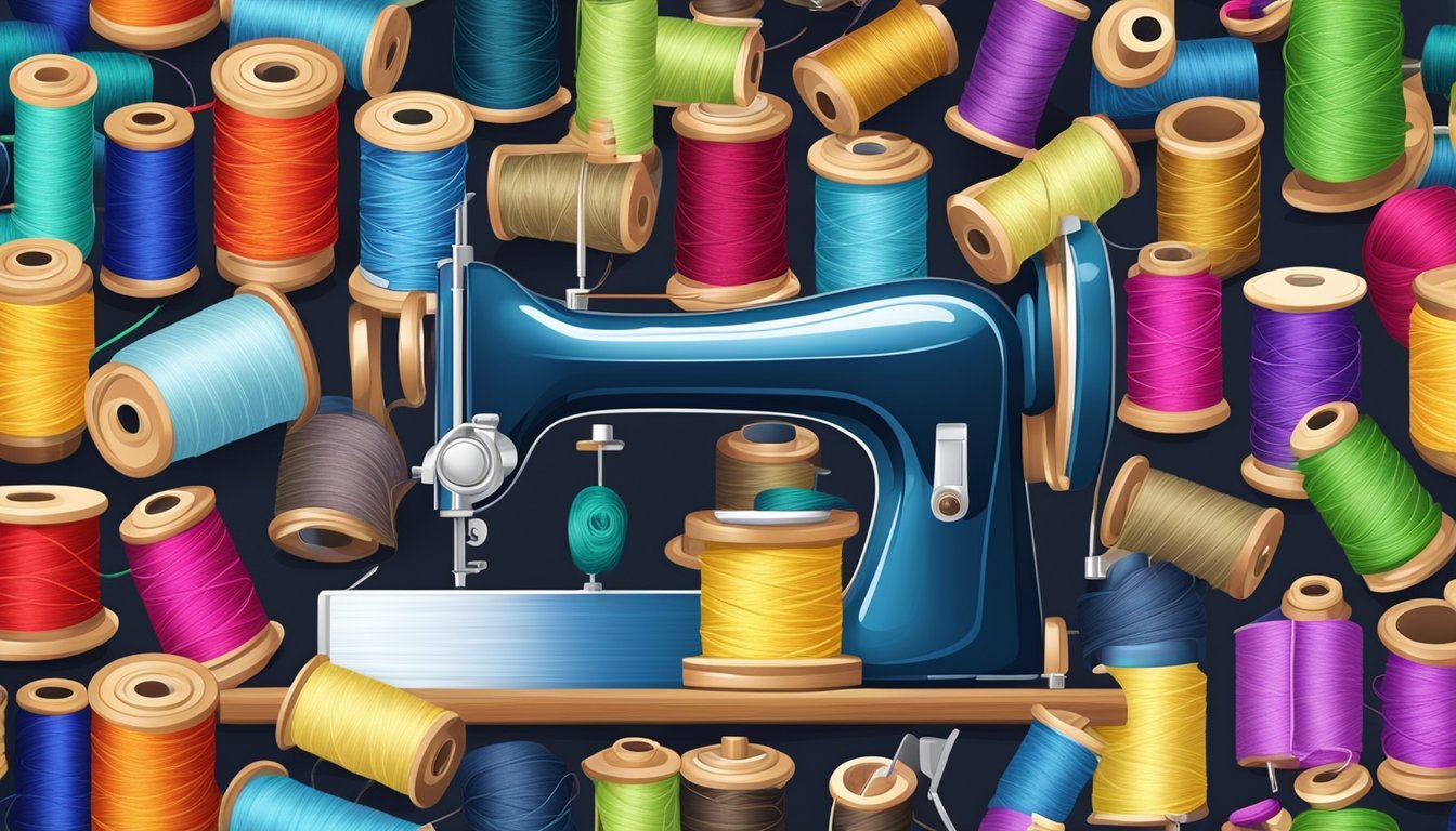 A sewing machine stitching colorful decorative thread onto various craft kits
