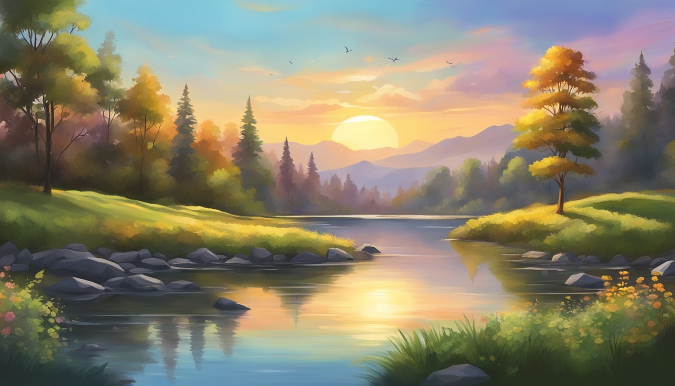 A serene landscape with a vibrant array of colors, capturing the essence of nature and the beauty of outdoor painting techniques