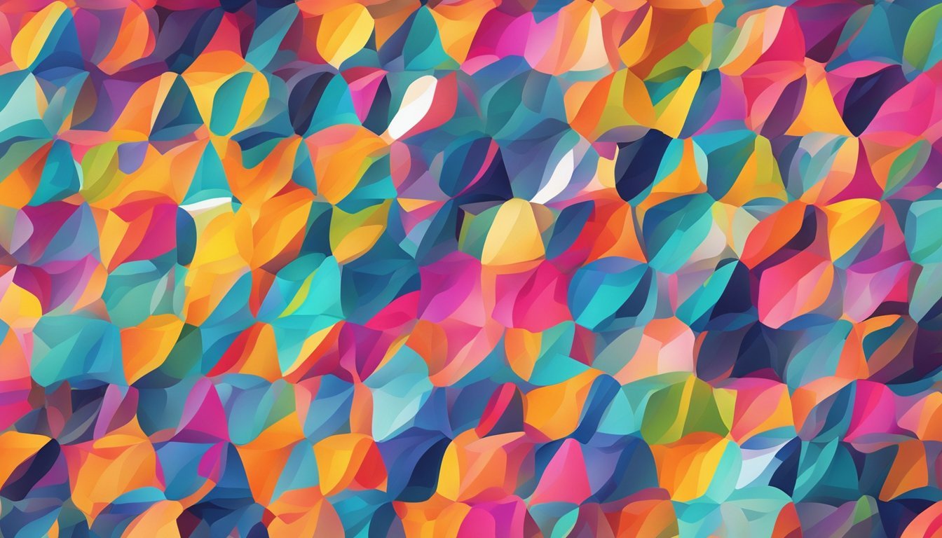 Vibrant, abstract shapes overlap on a blank canvas, creating a dynamic and colorful geometric pattern