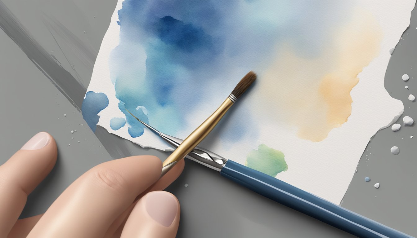 A hand holding a paintbrush applies masking fluid to a watercolor paper, creating highlights for stunning effects