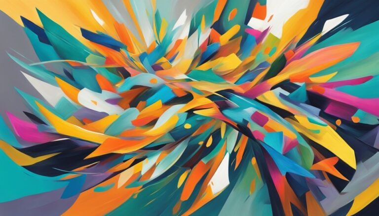 Abstract artwork featuring vibrant colors and dynamic shapes