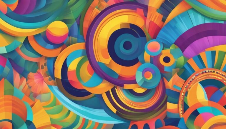 Colorful abstract geometric shapes and patterns in vibrant hues