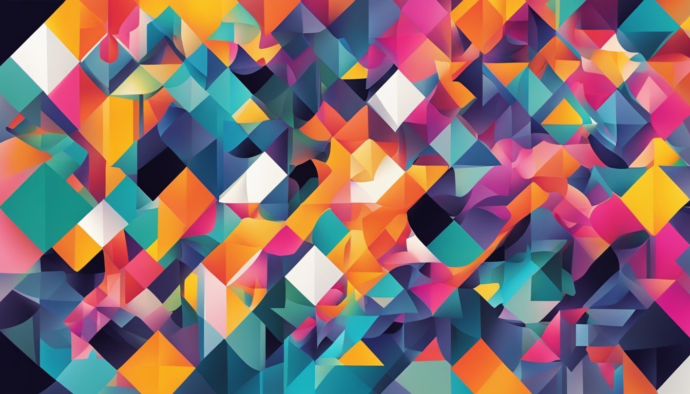 Colorful abstract geometric shapes in vibrant hues and patterns.